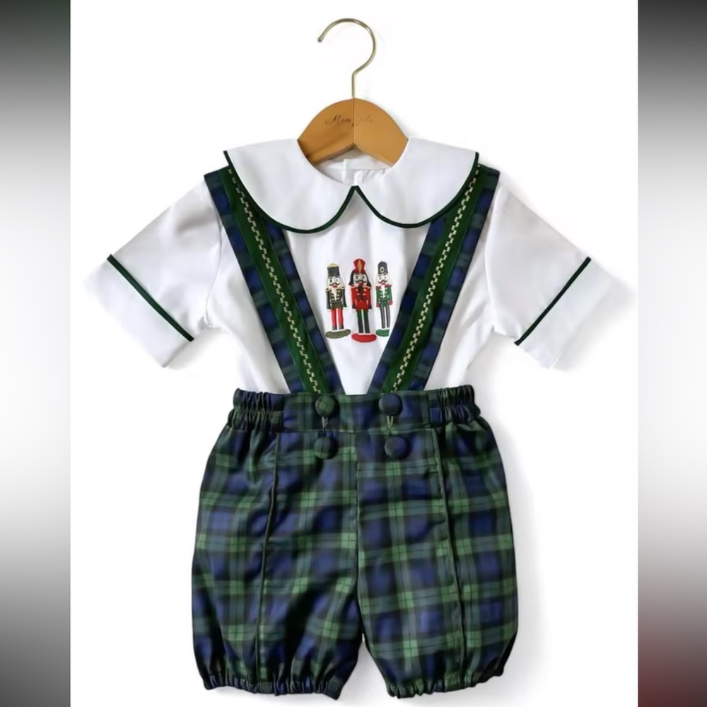 💛🦢5 FOR $10!!! 🦢💛 Green Plaid soldier Nutcracker Embroidery Suit Outfit Set